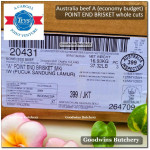 Beef BRISKET PE (Point End) frozen for smoke soup tongseng rawon semur Australia TEYS portioned 1/4 cut +/- 1.5kg (price/kg)